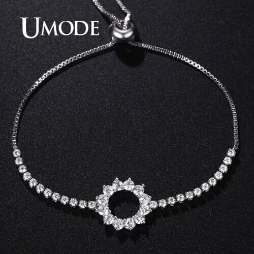UMODE Hollow Round Tennis Bracelets for Women Femme AAA+ Zircon Bracelets & Bangles Girls Adjustable Jewelry Accessories UB0218