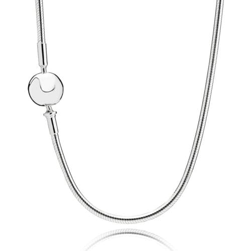 Real 925 Sterling Silver Essence Fashion Ball Clasp Snake Chain Necklace Fit Pandora Women Essence Bead Charm Gift DIY Jewelry