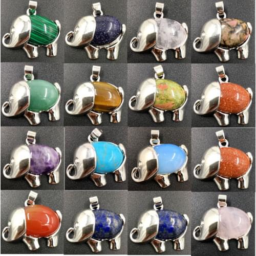 Goldstone Tiger Eye Lapis Lazuli Opal Howlite Unakite Crystal Blue Sand Aventurine Carnelian Elephant Pendant Bead PWB872