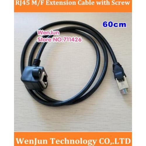 1pcs RJ45 Male to 90 Degree Angle Female M/F Screw Lock Panel Mount Extension Ethernet CAT5 100Mbps 8P8C Cable 60cm + Screws