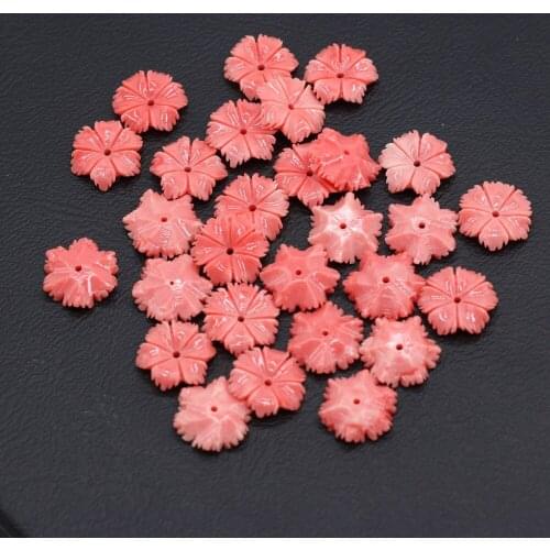2021 New Fashion Pink Petal Shaped Coral Through Hole Beads for Jewelry Making DIY Accessories Fit Necklace Earrings 10PCS 13mm