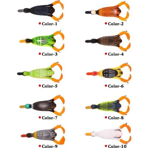 10pc Rotating flipper Duck Fishing Lure Duckling Fishing Frog Lure 9.5cm 11.5g Artificial soft Bait pesca Bass fishing tackle