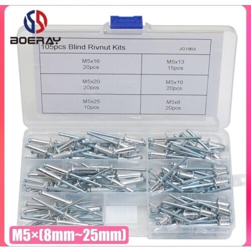 105pcs Nail Decoration Aluminium Blind Rivnut Pop Rivet kits