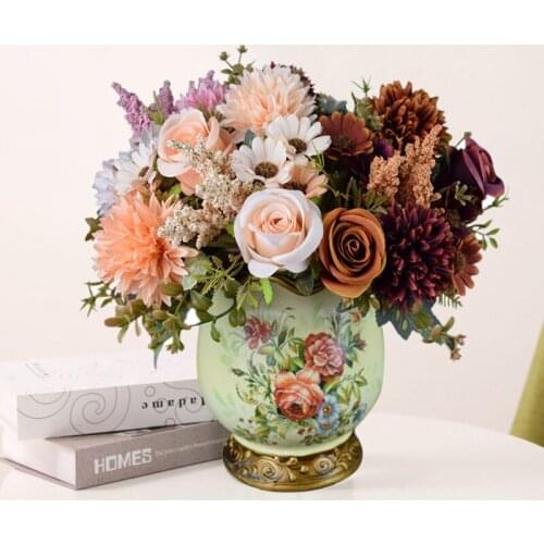 33cm Rose Silk Chrynthemum Artificial Flowers Bouquet 7 Forks 10 Flowers Heads Fake Flower For Wedding Bedroom Decoration Indoor