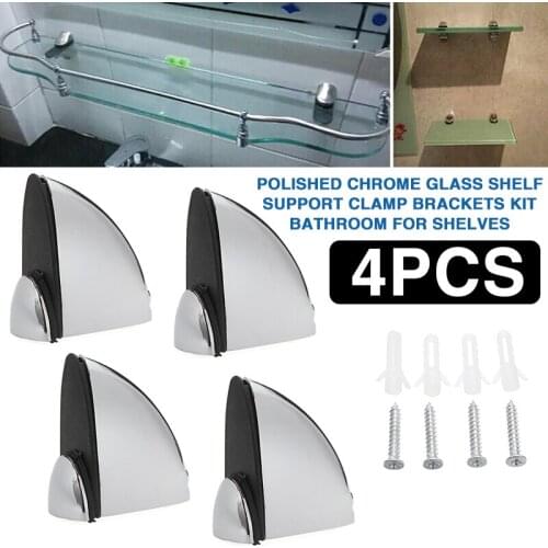 4PCS Adjustable Glass Shelf Holder Clamp Brackets Chrome Kit Bathroom Support Clamps Bracket Shelves Holder Home Improvement