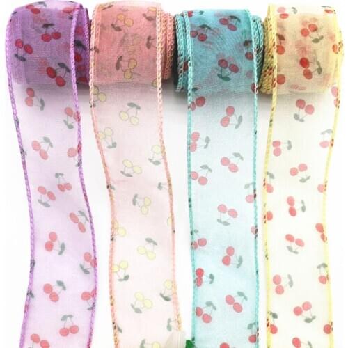 4 cm 25 yards selvedge printing yarn cherry gauze flower shoes Hat Flower Bow accessories lock yarn gift packaging DIY