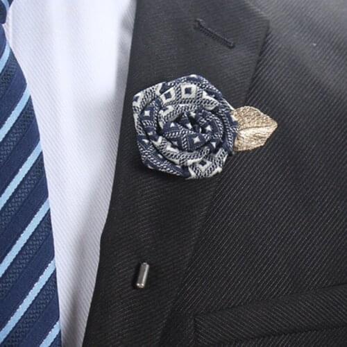 5 Pcs\lot Handmade Europe Style Mens Guest Boutonniere Pins Silk Fabric Rose Brooch Corsage Flowers For Clothes Decoration