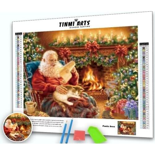 5d Diamond Painting Full Drill Round Santa Claus Reading Gifts List Diamond Embroidery Rhinestone Picture Mosaic Christmas Decor
