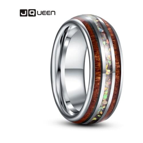 8mm Inlaid Wood Grain Opal Steel Dome Tungsten Carbide Ring Mens Fashion Wedding Jewelry Best Gift