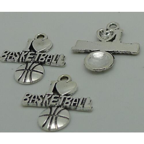 ALYMMO 8Pcs/lot Vintage Silver I Love Basketball Charms 20x22mm DIY Handmade Ball Pendant