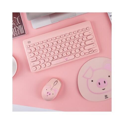 2.4G wireless keyboard and mouse set mute pink retro keycap cartoon pattern mouse