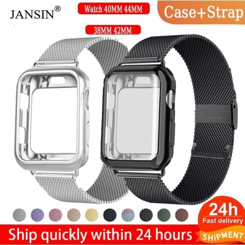 Case+Strap For Apple Watch band 40mm 44mm 38mm 42mm Milanese Stainless Steel loop Strap For Apple Watch Band Luxury iWatch 6 SE
