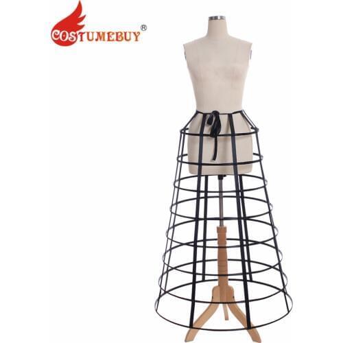 CostumeBuy Victorian Petticoat Crinoline Underskirt Womens Pyramid Cage Skirt ROCOCO Gothic Cage Bustle 8 Hoop Black/White