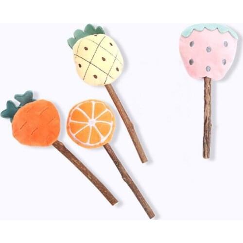 Cat Lollipop Polygonum Tenuifolium Wooden Plush Lollipop Pet Cat Teaser Wand Built In Bell Cat Chew Teeth Grinding Toys, 4Styles