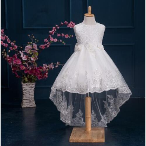 Child White Trailing Flower Girl Dresses for Weddings Princess Birthday Dress for Toddlers 2016 Little Girls Evening Gowns
