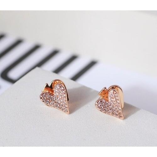 European and American niche designs inlaid with diamonds hearts and hearts small fresh and shining earrings ladies gifts
