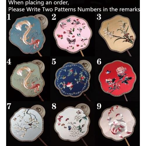 Optional Embroidery Patterns Style Personalized Big Round Silk Hand Fan Handle Double-side Chinese Wedding Costume Dance Show