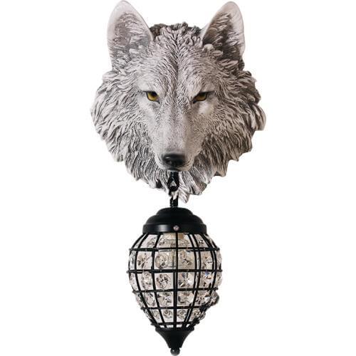 Classic LED Crystal Wall Lamp Fixture Resin Wolf Wall Light Sconce For Childrens Bedroom Corridor Ferocious beast Lamp WA015