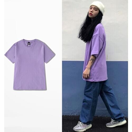 Korea Ulzzang 100% cotton tees summer casual fashion Harajuku couple ins hip-hop women tops big size solid color Vintage T-shirt