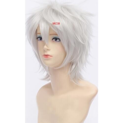Hunter x Hunter Killua Zoldyck Short Mens Wig Cosplay Costume Shaggy Layered Heat Resistant Synthetic Hair Wigs + Free Wig Cap