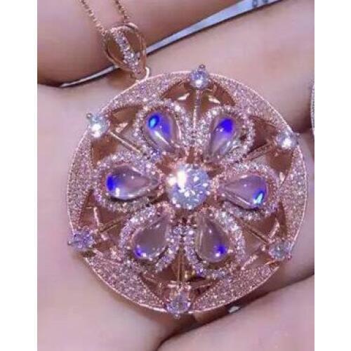 Natural blue moonstone stone pendant 925 Sterling silver Natural gemstone Pendant Necklace trendy big ball women girl jewelry