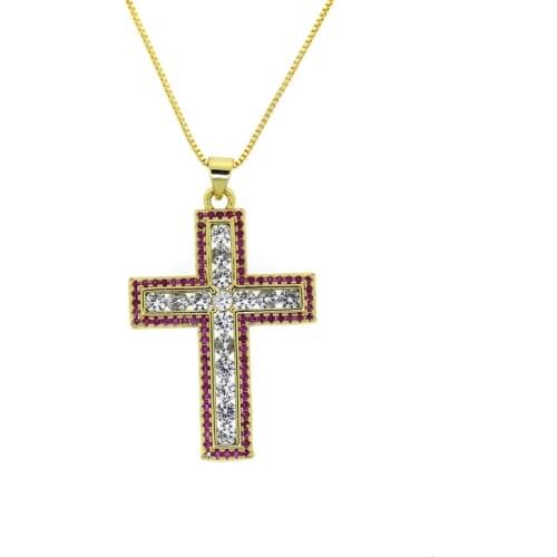 3pcs 2021 Hot Sale Religious Cross Virgin Mary Charm Pendant Paved Color Crystal Cubic Zircon Gold Unisex Hain Choker Necklace