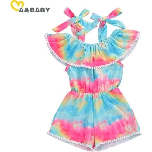 Ma&Baby 1-6Y Toddler Kid Baby Girls Jumpsuit Off Shoulder Rainbow Ruffles Romper Children Girls Costumes