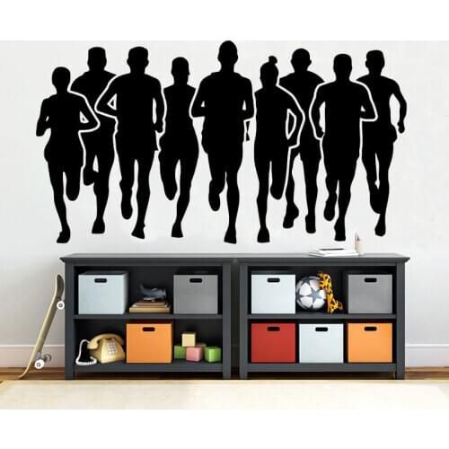 Marathon Runner Wall Decal Running Sport Run Athletic Club Fitness Poster Gym Vinyl Wall Sticker Home Decor Kids Room Mural 4667