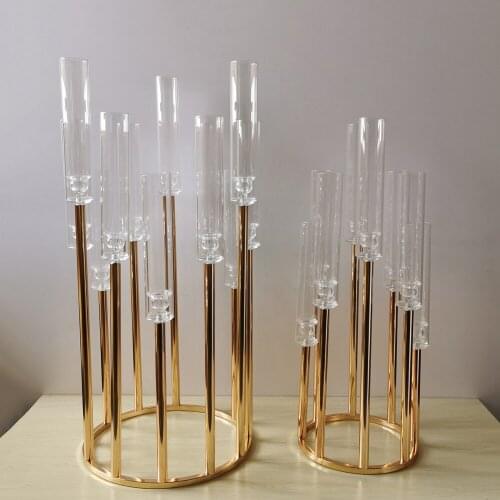 Metal Candelabra Candle Holders Candlesticks Flower Vases Wedding Table Centerpiece Pillar Stand Road Lead Party Decoration