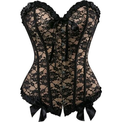 Fashion Overbust Corsets Tops Women Sexy Lace Floral Trim Body Shaper Waist Cincher Corset S-6XL