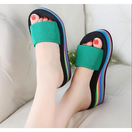 Colorblock new shoes woman Plus size sandals Womens Fashion Platform Bath Slippers Wedge Beach Slide Shoes High Heel Sandals
