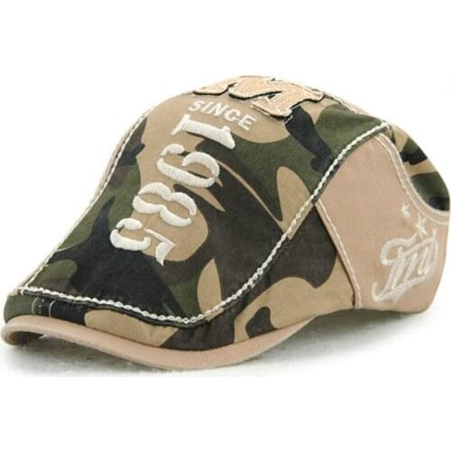 New Men Beret Hat Camouflage Cap Outdoor Leisure Embroidery Letters Cotton