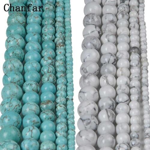 Wholesale 4 6 8 10 12mm Natural White and Green Howlite Stone Beads For Bracelet Necklace DIY Jewelry Making