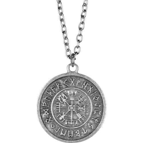 Viking Compass Locket Necklace Men Women Antique Silver Plated 60 cm Chain