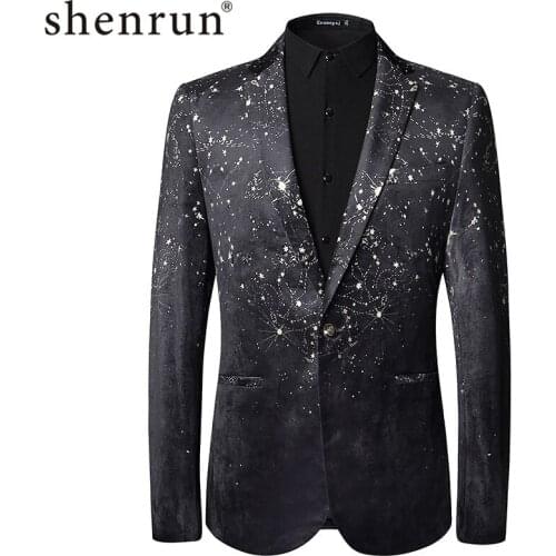 Shenrun Men Fashion Cotton Jacket Digital Print Casual Blazers Groom Suit Jackets Business Stage Formal Costumes Singer Dancer