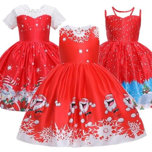 Girls Christmas Dress For Kids Santa Clus Pattern Cosplay Costume Children New Year Xmas Evening Party Ball Gown Red Clothing