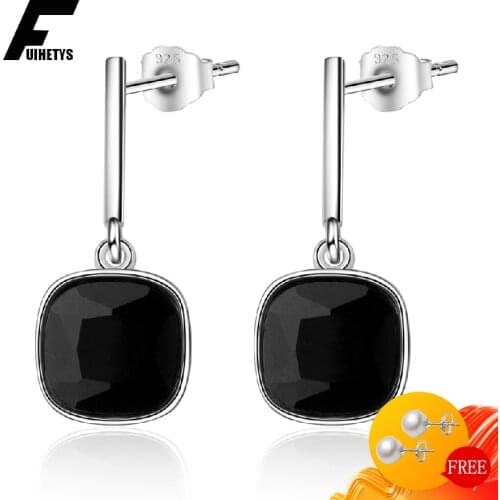 Trendy Women Earrings 925 Silver Jewelry with Obsidian Gemstone Drop Earring for Wedding Engagement Banquet Party Gift Ornaments