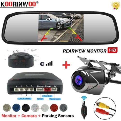 Koorinwoo Visible Car Parking System Reverse Back up 4 Radars Video System 800P Car Monitor Mirror Rear view Camera Parktronic