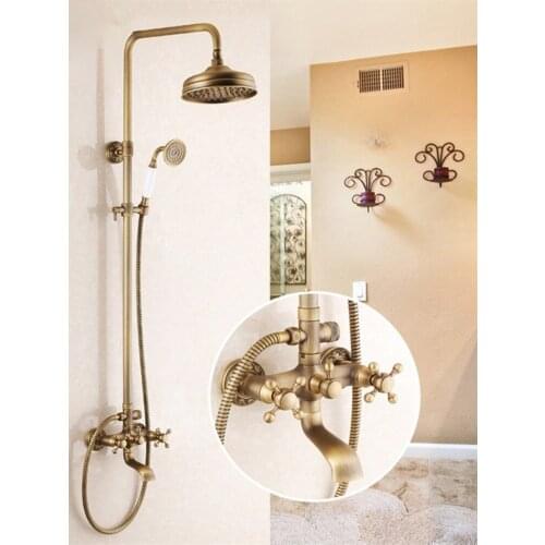 Shower Faucets Antique Brass Shower Set Faucet Tub Mixer Tap Handheld Shower Wall Mounted Rainfall Bath Crane Shower WF-6821