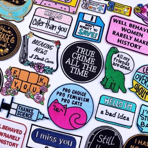 2021 New Iron on Embroidery Patches Feminism Badges Cartoon Letters Thermo Adhesive Stickers Cute Fabric Appliques for Textiles