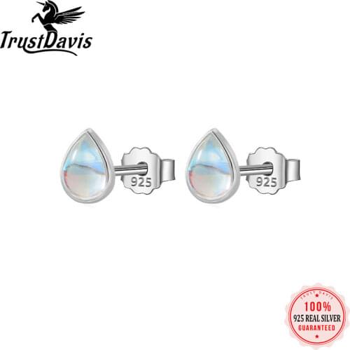 PrinSis Genuine 925 Sterling Silver Sweet Water Drop Moonstone Stud Earrings For Fashion Women Sterling Silver Jewelry DD1096