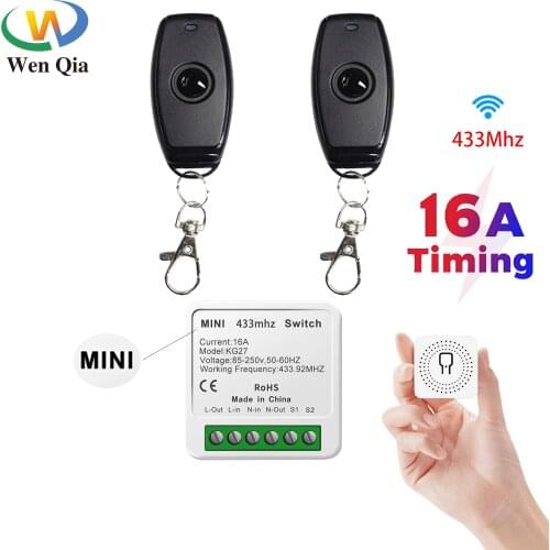 433MHz Universal Wireless Remote Control Switch AC220V 16A RF Relay Receiver and On Off Transmitter Mini Smart Switch for LED