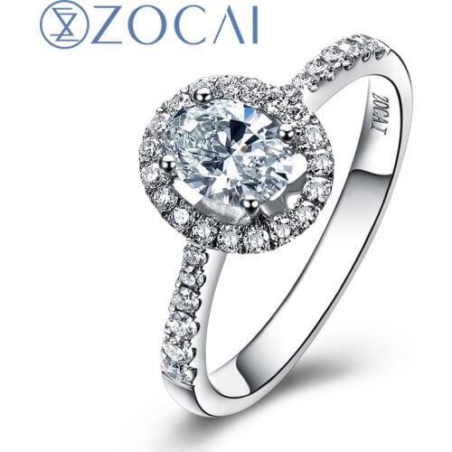ZOCAI VINTAGE SIDESTONE 0.6 CT NATURAL H / SI OVAL CUT FLOATING HALO DIAMOND ENGAGEMENT RING 18K WHITE GOLD W03263