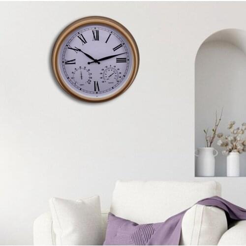 15'' Wall Clock Thermometer Meter Outdoor Humidity Hygrometer Analog Gauge
