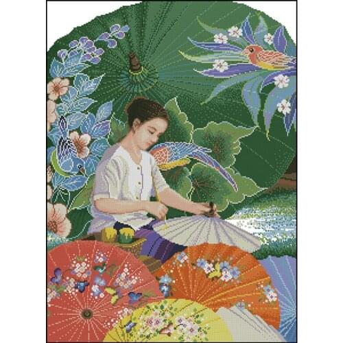 Bead embroidery picture Woman with Umbrella Pre-Printed Canvas Pattern Diamond mosaic icons beadwork Cross-stitch 24.5”x33.1