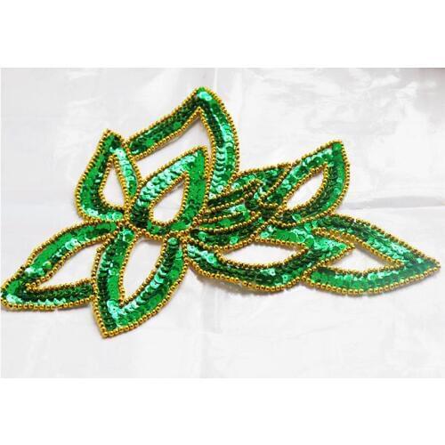 YACKALASI 5 Pcs/Lot Sequined Patches Motif Flower Embroidered Appliqued Green Red Hair decoration Headwear 24*19Cm
