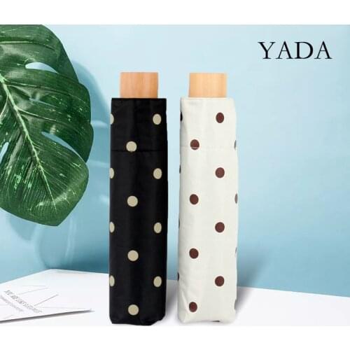 YADA Fashion 3-Folding Dot Round Point Pattern Umbrella Women UV Rainproof Umbrella Parasol Rain Wood hand Umbrellas YD200309