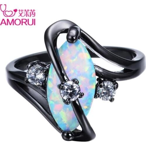 AMORUI Rainbow Crystal Women wedding Rings Copper Black Gold Rings For Women Fashion Jewelry Engagement Rings Femme Anel Anillos