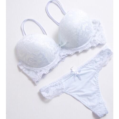 Women Sexy Thong Lace Push Up Bra Set Lingerie Women Underwear Sets Intimates Embroidered Floral Black White Bra Brief Sets