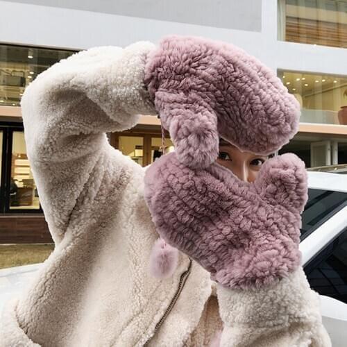 2020 New Womens Real Rabbit Fur Knitted Gloves Ladys Fashion Natural Rex Rabbit Fur Mittens S7708